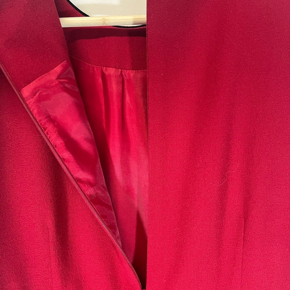Talbots Petites 1980's Wool Red Midi Length Lined Dress Embroidered Waist Women - Picture 8 of 13